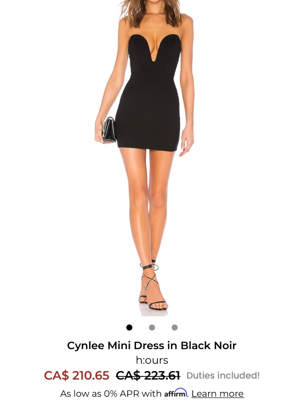 h:ours Cynlee Strapless Plunge Mini Dress in Black